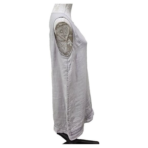 Sigrid Olsen Mini Dress Grey Linen Eyelet Cut Out Sleeveless Women's Medium - Picture 5 of 9